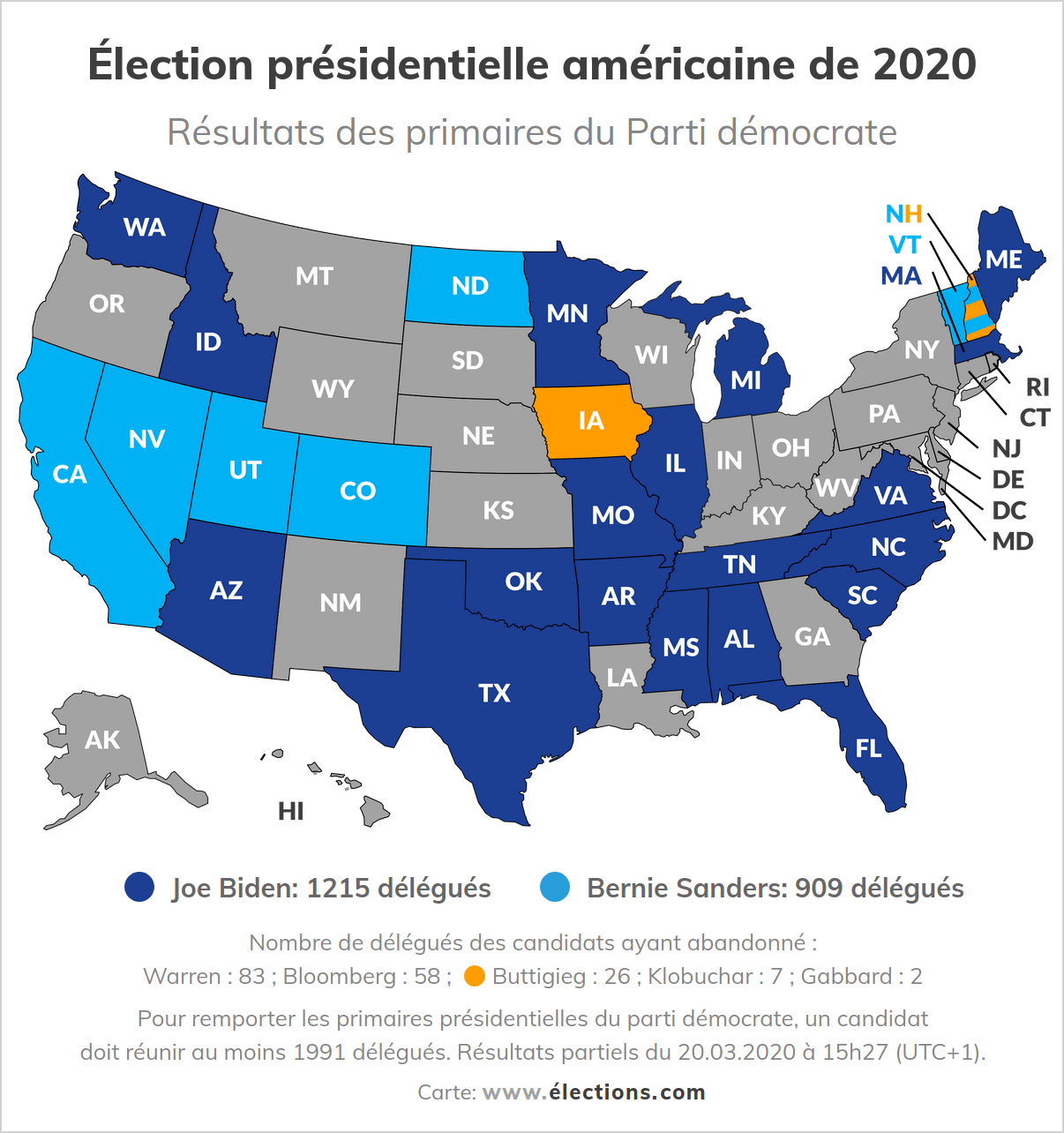 Présidentielle USA - Résultats des primaires démocrates (carte)