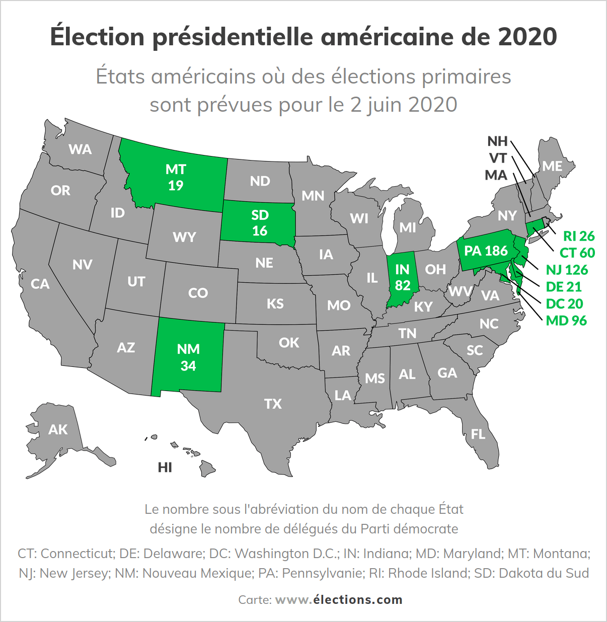 Élection présidentielle américaine - Carte des primaires du 6 juin 2020 (Parti démocrate)